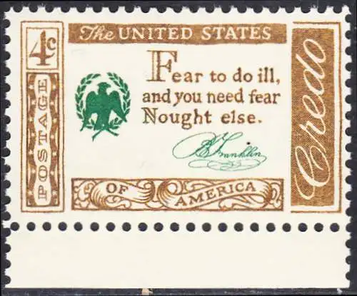 USA Michel 0767 / Scott 1140 postfrisch EINZELMARKE RAND unten- Amerikanisches Credo mit Aussprüchen berühmter Amerikaner (Benjamin Franklin)
