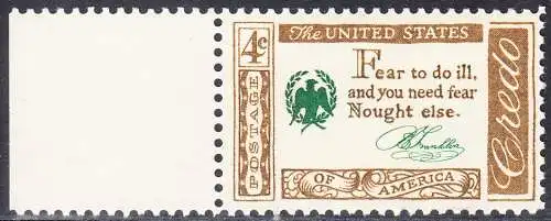 USA Michel 0767 / Scott 1140 postfrisch EINZELMARKE RAND links - Amerikanisches Credo mit Aussprüchen berühmter Amerikaner (Benjamin Franklin)