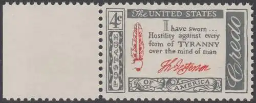 USA Michel 0768 / Scott 1141 postfrisch EINZELMARKE Rand links (a2) - Amerikanisches Credo mit Aussprüchen berühmter Amerikaner (Thomas Jefferson)