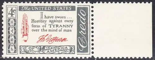 USA Michel 0768 / Scott 1141 postfrisch EINZELMARKE Rand rechts (a2) - Amerikanisches Credo mit Aussprüchen berühmter Amerikaner (Thomas Jefferson)