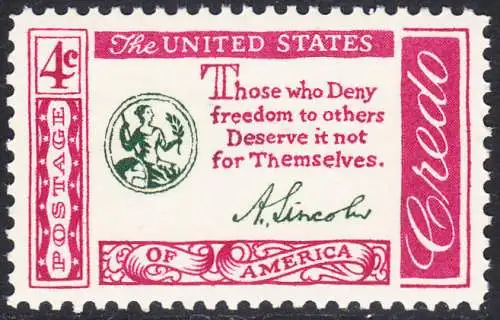 USA Michel 0770 / Scott 1143 postfrisch EINZELMARKE (a2) - Amerikanisches Credo mit Aussprüchen berühmter Amerikaner (Abraham Lincoln)