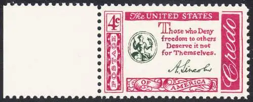 USA Michel 0770 / Scott 1143 postfrisch EINZELMARKE RAND links - Amerikanisches Credo mit Aussprüchen berühmter Amerikaner (Abraham Lincoln)