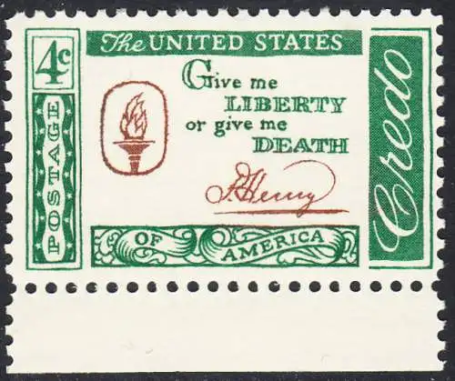 USA Michel 0771 / Scott 1144 postfrisch EINZELMARKE RAND unten - Amerikanisches Credo mit Aussprüchen berühmter Amerikaner (Patrick Henry)