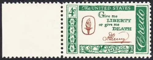 USA Michel 0771 / Scott 1144 postfrisch EINZELMARKE RAND links - Amerikanisches Credo mit Aussprüchen berühmter Amerikaner (Patrick Henry)