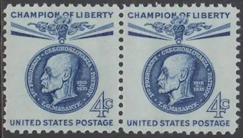 USA Michel 0774 / Scott 1147 postfrisch horiz.PAAR (a2) - Freiheitskämpfer: 110. Geburtstag von Tomás G. Masaryk, 1. Präsident der Tschechoslowakei