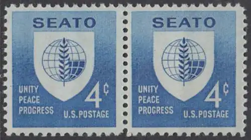 USA Michel 0779 / Scott 1151 postfrisch horiz.PAAR (a2) - Konferenz des Südostasienpaktes (SEATO, South-East Asia Treaty Organization), Washington, DC; SEATO-Emblem