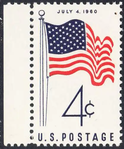USA Michel 0783 / Scott 1153 postfrisch EINZELMARKE RAND links - Amerikanische Flagge von 1960 (50 Sterne für 50 Staaten)