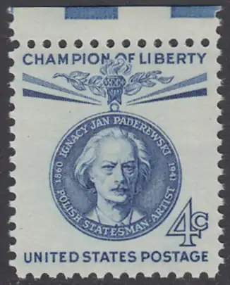 USA Michel 0789 / Scott 1159 postfrisch EINZELMARKE RAND oben (a2) - Freiheitskämpfer: Ignacy Jan Paderewski: poln. Politiker, Pianist und Komponist 