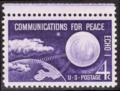 USA Michel 0803 / Scott 1173 postfrisch EINZELMARKE RAND oben (a2) - Echo I - Nachrichtenverbindungen für den Frieden