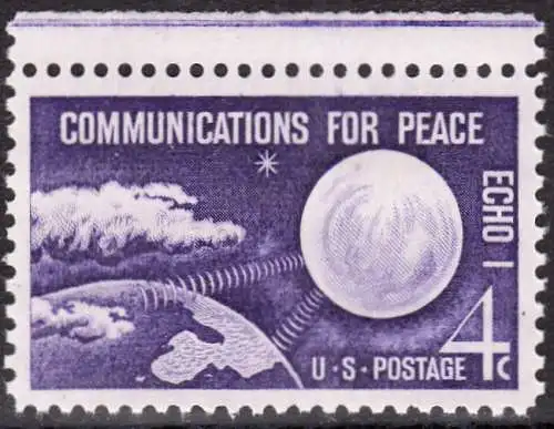 USA Michel 0803 / Scott 1173 postfrisch EINZELMARKE RAND oben (a3) - Echo I - Nachrichtenverbindungen für den Frieden