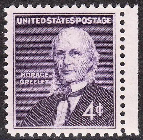 USA Michel 0807 / Scott 1177 postfrisch EINZELMARKE RAND rechts (a2) - 150. Geburtstag von Horace Greeley, Verleger und Publizist