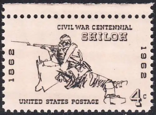 USA Michel 0824 / Scott 1179 postfrisch EINZELMARKE RAND oben (a2) - 100 Jahrestag des Bürgerkrieges: Schlacht von Shiloh