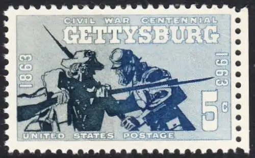 USA Michel 0843 / Scott 1180 postfrisch EINZELAMRKE RAND rechts (a2) - Schlacht von Gettysburg, PA; Soldaten der Konföderierten Staaten und der Union