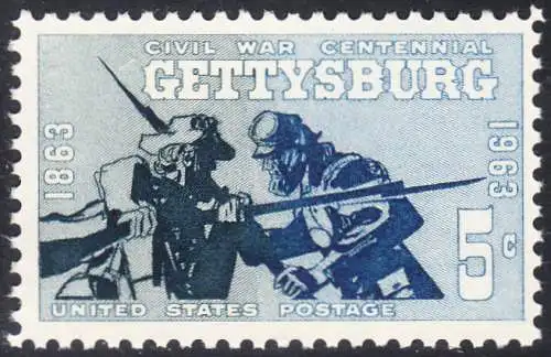 USA Michel 0843 / Scott 1180 postfrisch EINZELAMRKE (a1) - Schlacht von Gettysburg, PA; Soldaten der Konföderierten Staaten und der Union