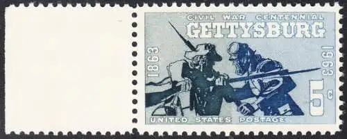 USA Michel 0843 / Scott 1180 postfrisch EINZELAMRKE RAND links - Schlacht von Gettysburg, PA; Soldaten der Konföderierten Staaten und der Union