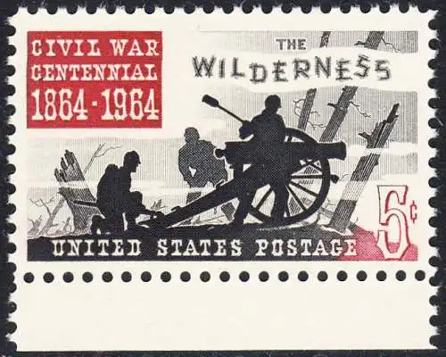 USA Michel 0859 / Scott 1181 postfrisch EINZELMARKE Rand unten - Schlacht in der Wildnis; Drei Kanoniere am Geschütz, Baumstümpfe