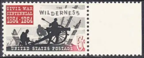 USA Michel 0859 / Scott 1181 postfrisch EINZELMARKE Rand rechts - Schlacht in der Wildnis; Drei Kanoniere am Geschütz, Baumstümpfe