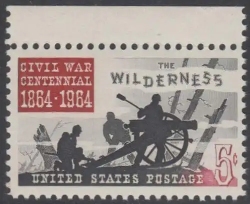 USA Michel 0859 / Scott 1181 postfrisch EINZELMARKE Rand oben (a1) - Schlacht in der Wildnis; Drei Kanoniere am Geschütz, Baumstümpfe