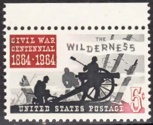 USA Michel 0859 / Scott 1181 postfrisch EINZELMARKE Rand oben (a2) - Schlacht in der Wildnis; Drei Kanoniere am Geschütz, Baumstümpfe