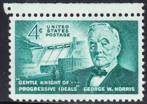 USA Michel 0810 / Scott 1184 postfrisch EINZELMARKE RAND oben - 100. Geburtstag von George Norris; Senator; Norrisdamm, TN