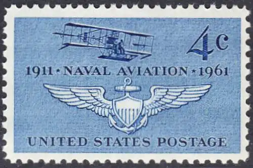 USA Michel 0811 / Scott 1185 postfrisch EINZELMARKE (a2) - 50. Jahre Marineflieger, Doppeldecker Curtiss A-1 von 1911, Pilotenabzeichen