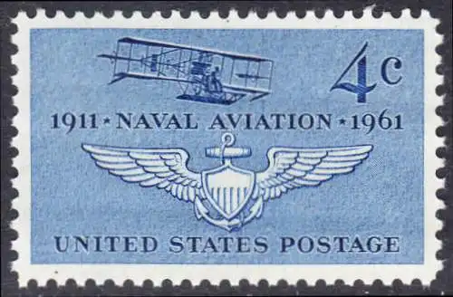 USA Michel 0811 / Scott 1185 postfrisch EINZELMARKE (a3) - 50. Jahre Marineflieger, Doppeldecker Curtiss A-1 von 1911, Pilotenabzeichen