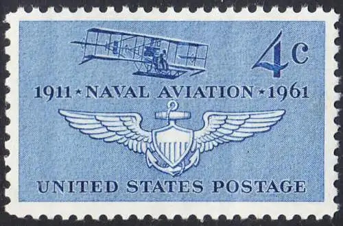 USA Michel 0811 / Scott 1185 postfrisch EINZELMARKE (a4) - 50. Jahre Marineflieger, Doppeldecker Curtiss A-1 von 1911, Pilotenabzeichen