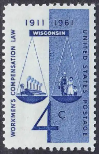 USA Michel 0812 / Scott 1186 postfrisch EINZELMARKE (a2) - 50 Jahre Ausgleichsgesetz für Arbeiter; Gerechtigkeitssymbol