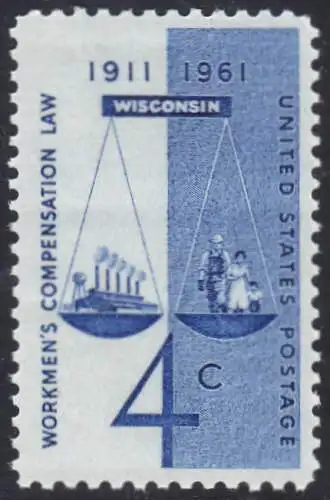 USA Michel 0812 / Scott 1186 postfrisch EINZELMARKE (a3) - 50 Jahre Ausgleichsgesetz für Arbeiter; Gerechtigkeitssymbol