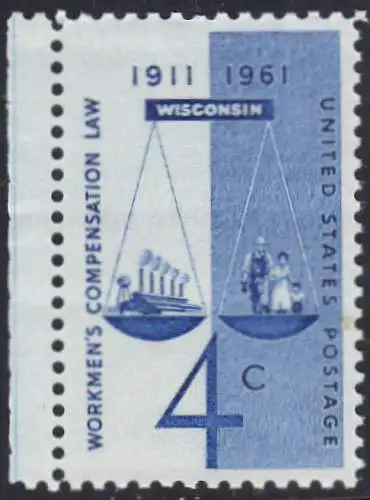 USA Michel 0812 / Scott 1186 postfrisch EINZELMARKE RAND links - 50 Jahre Ausgleichsgesetz für Arbeiter; Gerechtigkeitssymbol