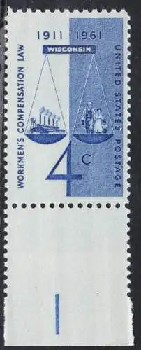 USA Michel 0812 / Scott 1186 postfrisch EINZELMARKE RAND unten - 50 Jahre Ausgleichsgesetz für Arbeiter; Gerechtigkeitssymbol