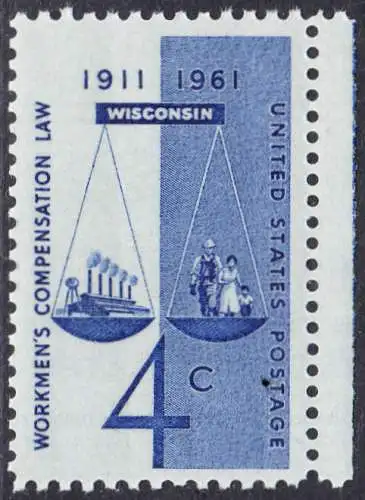 USA Michel 0812 / Scott 1186 postfrisch EINZELMARKE RAND rechts (a2) - 50 Jahre Ausgleichsgesetz für Arbeiter; Gerechtigkeitssymbol