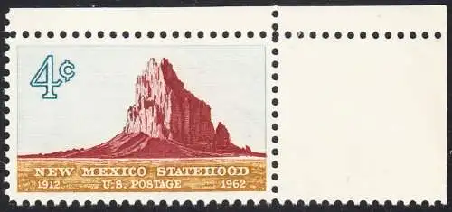 USA Michel 0820 / Scott 1191 postfrisch EINZELMARKE RÄNDER rechts & oben - 50 Jahre Staat New Mexiko; Felsformation Shiprock