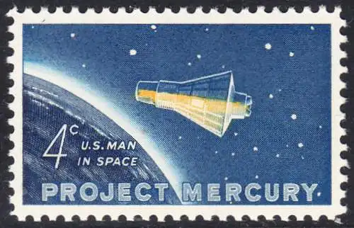 USA Michel 0822 / Scott 1193 postfrisch EINZELMARKE (a2) - Erster bemannter US-Weltraumflug von John Glenn jr.; Mercury-Kapsel „Friendship 7“ im Weltraum 