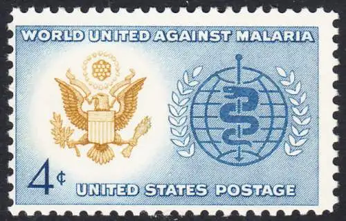 USA Michel 0823 / Scott 1194 postfrisch EINZELMARKE (a2) - Kampf gegen die Malaria; Großes Siegel der USA, WHO-Emblem