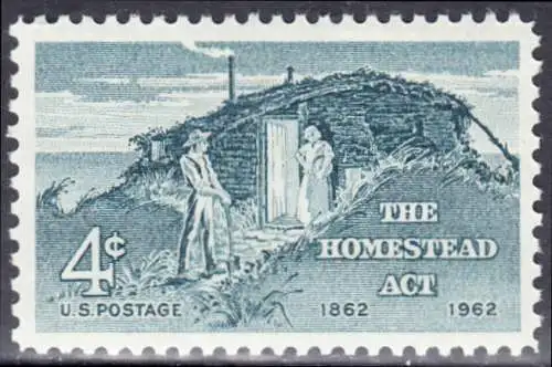 USA Michel 0828 / Scott 1198 postfrisch EINZELMARKE (a2) - 100 Jahre Heimstättengesetz; Siedlerpaar vor behelfsmäßigem Heim