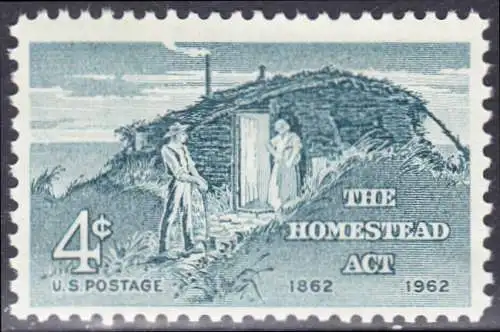 USA Michel 0828 / Scott 1198 postfrisch EINZELMARKE (a3) - 100 Jahre Heimstättengesetz; Siedlerpaar vor behelfsmäßigem Heim