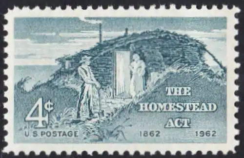 USA Michel 0828 / Scott 1198 postfrisch EINZELMARKE (a4) - 100 Jahre Heimstättengesetz; Siedlerpaar vor behelfsmäßigem Heim