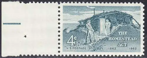 USA Michel 0828 / Scott 1198 postfrisch EINZELMARKE RAND links (a2) - 100 Jahre Heimstättengesetz; Siedlerpaar vor behelfsmäßigem Heim