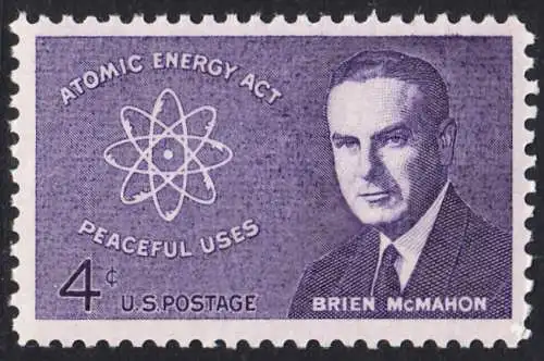 USA Michel 0830 / Scott 1200 postfrisch EINZELMARKE (a2) - 10. Todestag von Brien McMahon: Atommodell; Senator James O’Brien McMahon, „Vater der amerikanischen Friedens-Atompolitik“