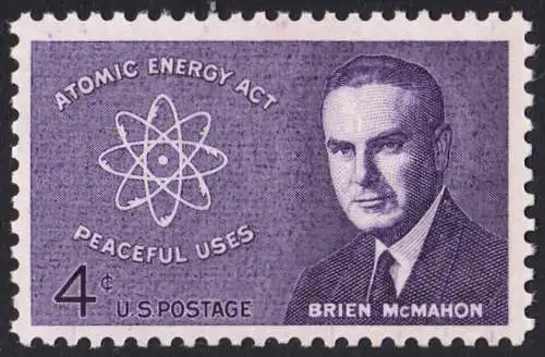 USA Michel 0830 / Scott 1200 postfrisch EINZELMARKE (a3) - 10. Todestag von Brien McMahon: Atommodell; Senator James O’Brien McMahon, „Vater der amerikanischen Friedens-Atompolitik“