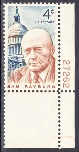 USA Michel 0832 / Scott 1202 postfrisch EINZELMARKE ECKRAND unten rechts - Samuel Talisferro Rayburn, Sprecher des amerikanischen Repräsentantenhauses; Kapitol 