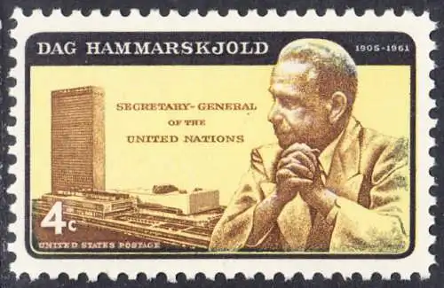 USA Michel 0833I / Scott 1203 postfrisch EINZELMARKE (a2) - Dag Hammarskjöld, UN-Generalsekretär vor UNO-Gebäude 