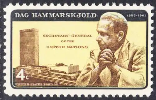 USA Michel 0833I / Scott 1203 postfrisch EINZELMARKE (a3) - Dag Hammarskjöld, UN-Generalsekretär vor UNO-Gebäude 