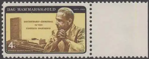 USA Michel 0833I / Scott 1203 postfrisch EINZELMARKE RAND rechts (a2) - Dag Hammarskjöld, UN-Generalsekretär vor UNO-Gebäude 