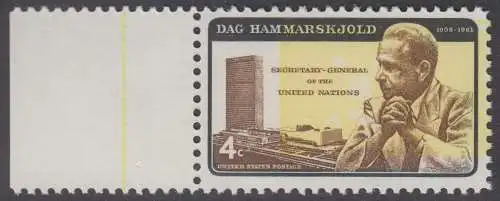 USA Michel 0833II / Scott 1204 postfrisch EINZELMARKE RAND links (a1)- Dag Hammarskjöld, UN-Generalsekretär vor UNO-Gebäude 