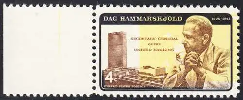 USA Michel 0833II / Scott 1204 postfrisch EINZELMARKE RAND links (a2)- Dag Hammarskjöld, UN-Generalsekretär vor UNO-Gebäude 