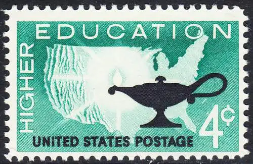 USA Michel 0835 / Scott 1206 postfrisch EINZELMARKE (a2) - Förderung der Hochschulausbildung; Landkarte der USA, Öllampe