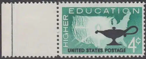 USA Michel 0835 / Scott 1206 postfrisch EINZELMARKE RAND links - Förderung der Hochschulausbildung; Landkarte der USA, Öllampe