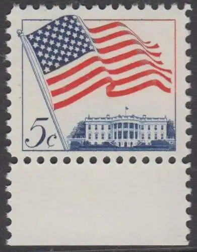 USA Michel 0838 / Scott 1208 postfrisch EINZELMARKE RAND unten - Flagge und Weißes Haus